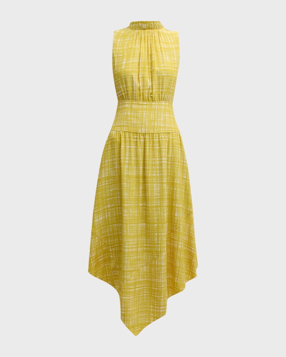 Printed Mock-Neck Handkerchief Midi Dress